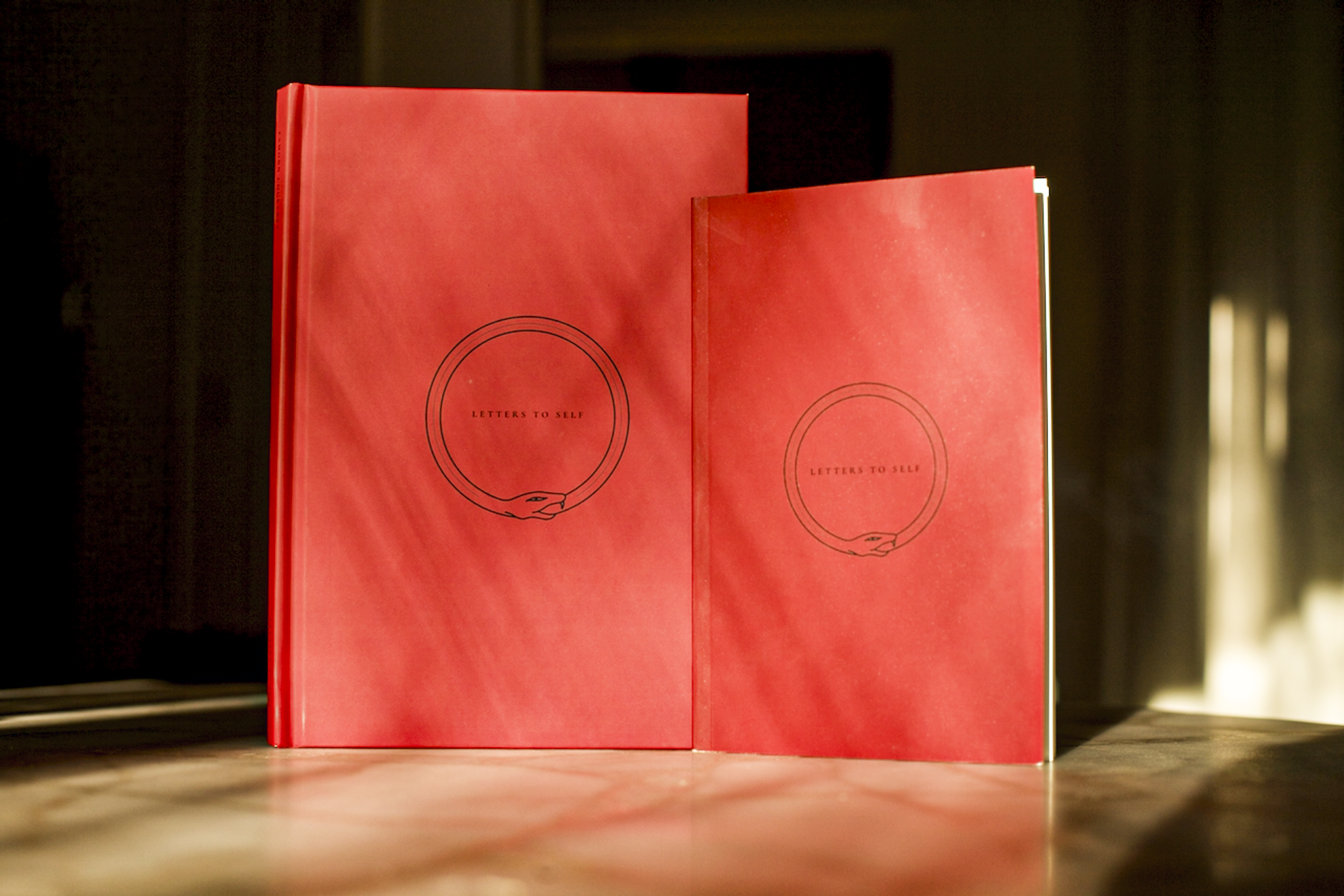Letters To Self Hardcover and Paperback edition shown together in early morning light.